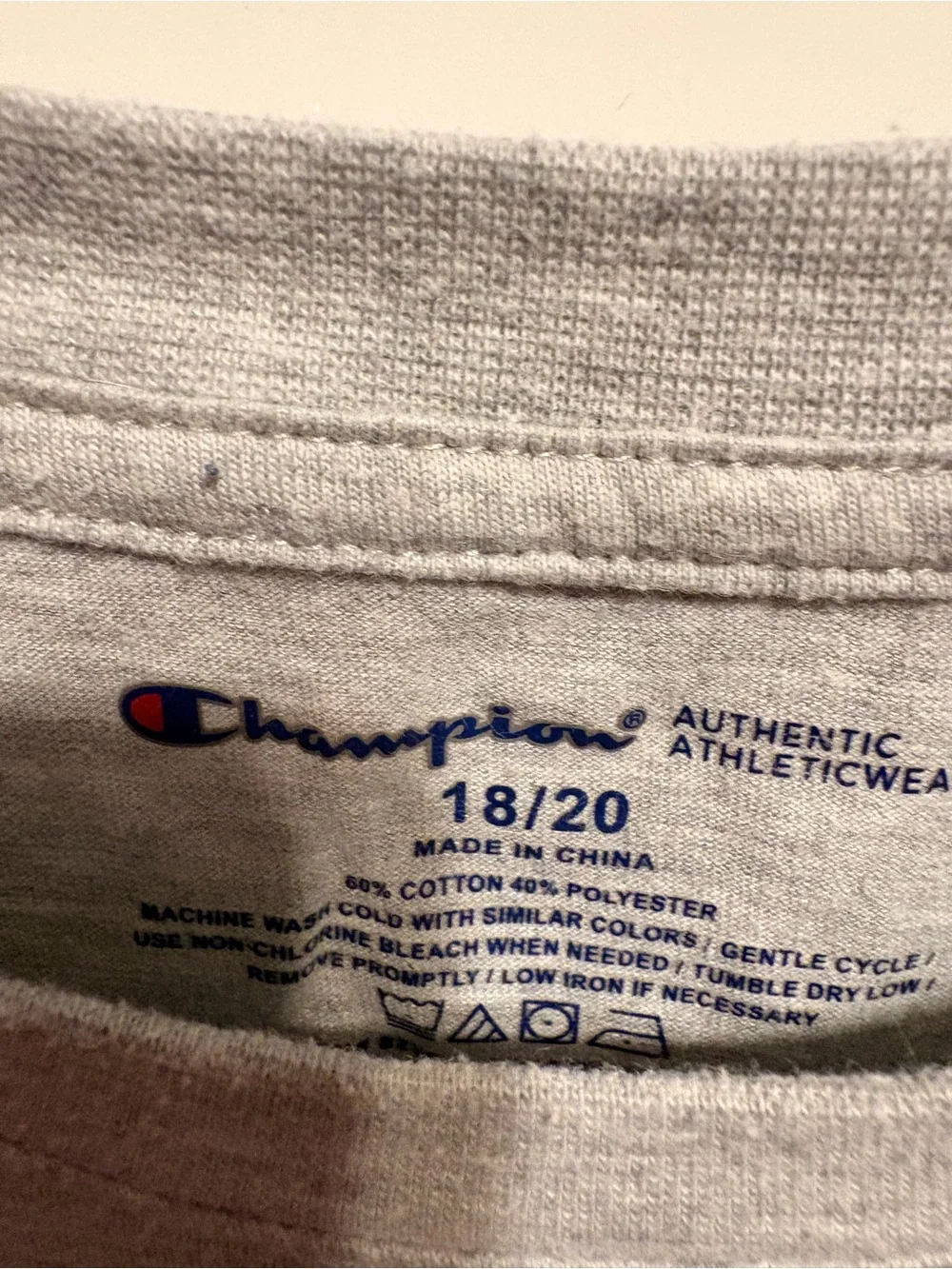 Champion Light Grey Tee with Red, Grey & Black Stripes